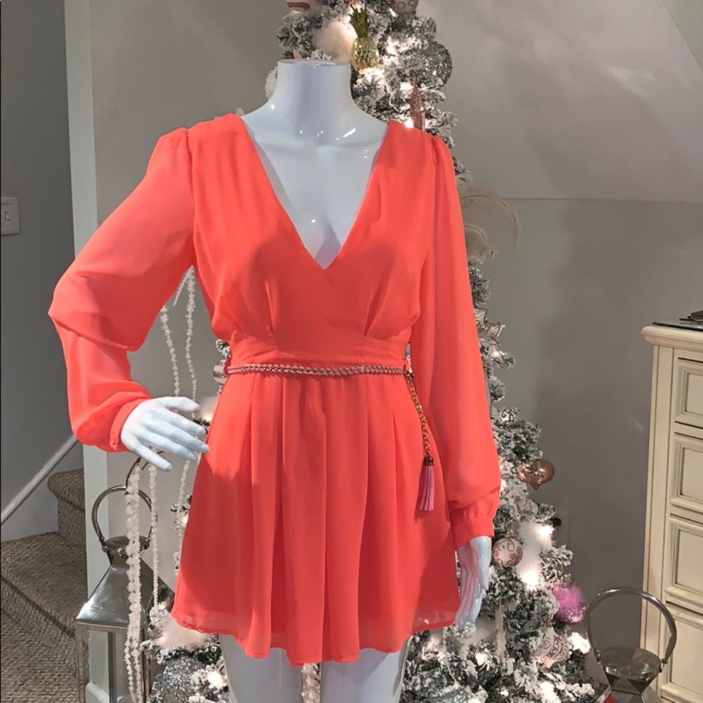 Peach color romper with beautiful belt